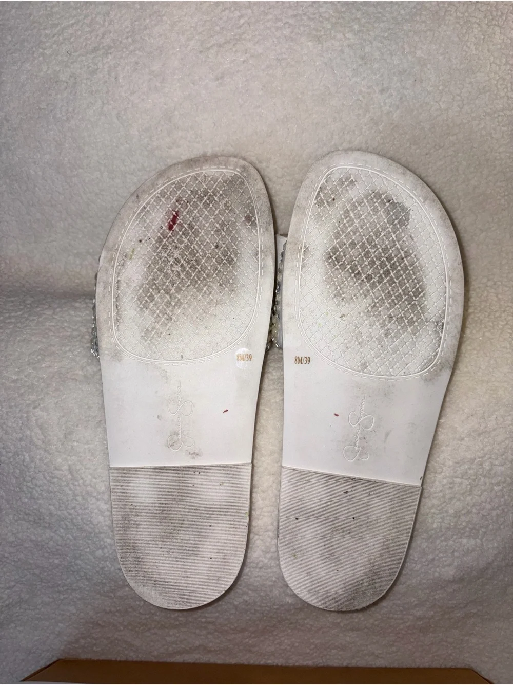 Jessica Simpson Ivory Pearl & Crystal Bow Slide Sandals Size 8